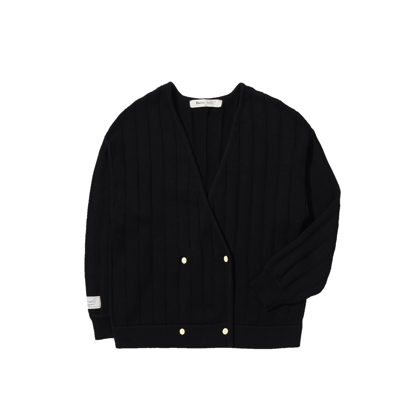 Black Cotton Double Breasted Cardigan