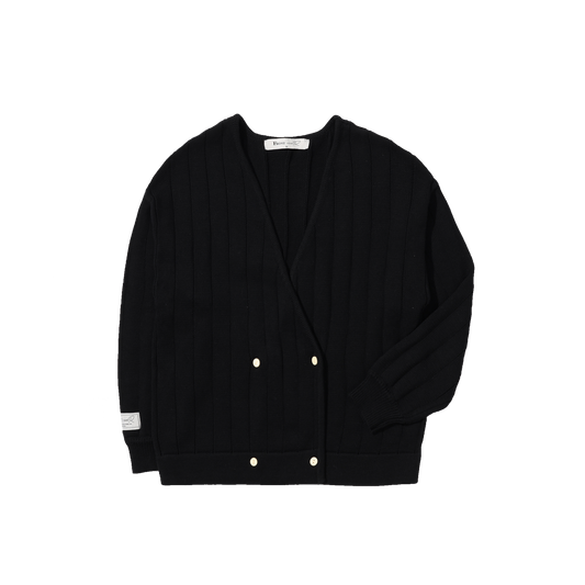 Black Cotton Double Breasted Cardigan