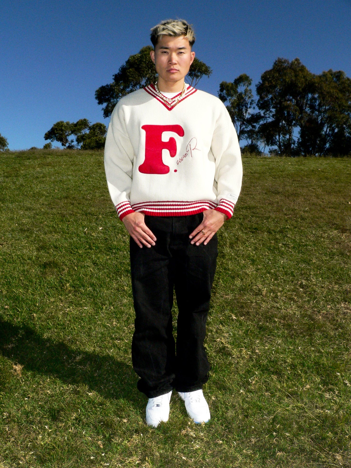 Red V-neck Wool Sweater