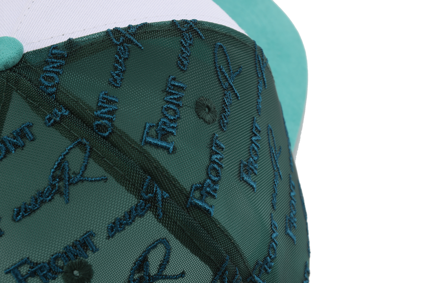 Turquoise Embroidered Mesh Trucker Cap