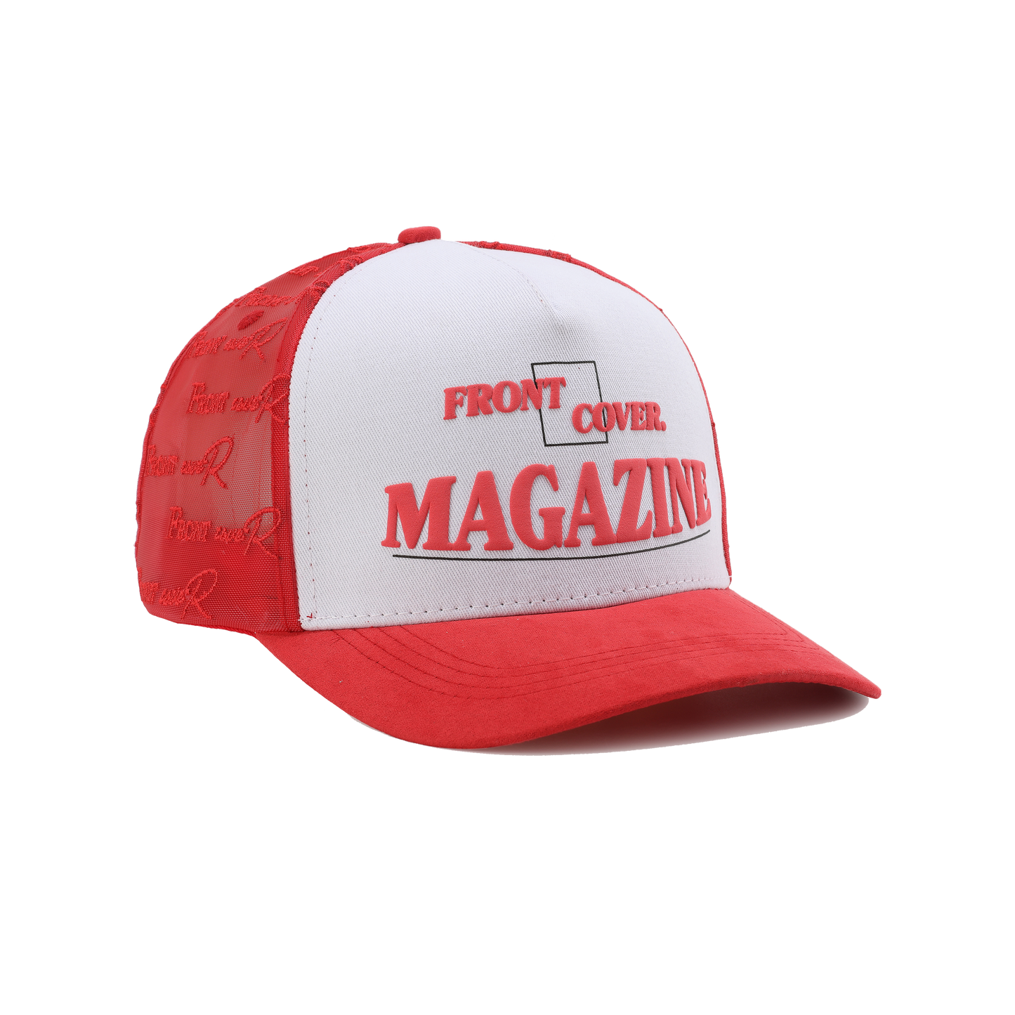 Red Embroidered Mesh Trucker Hat