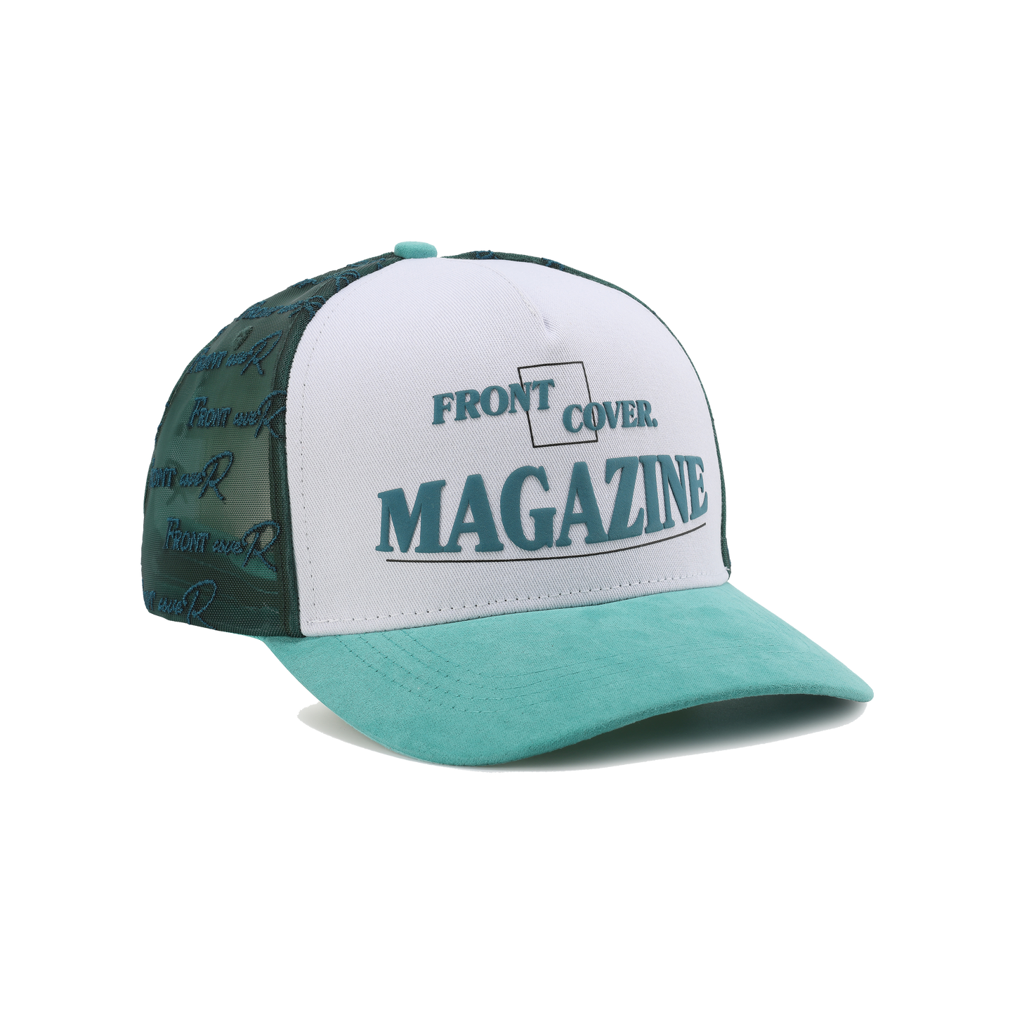 Turquoise Embroidered Mesh Trucker Cap